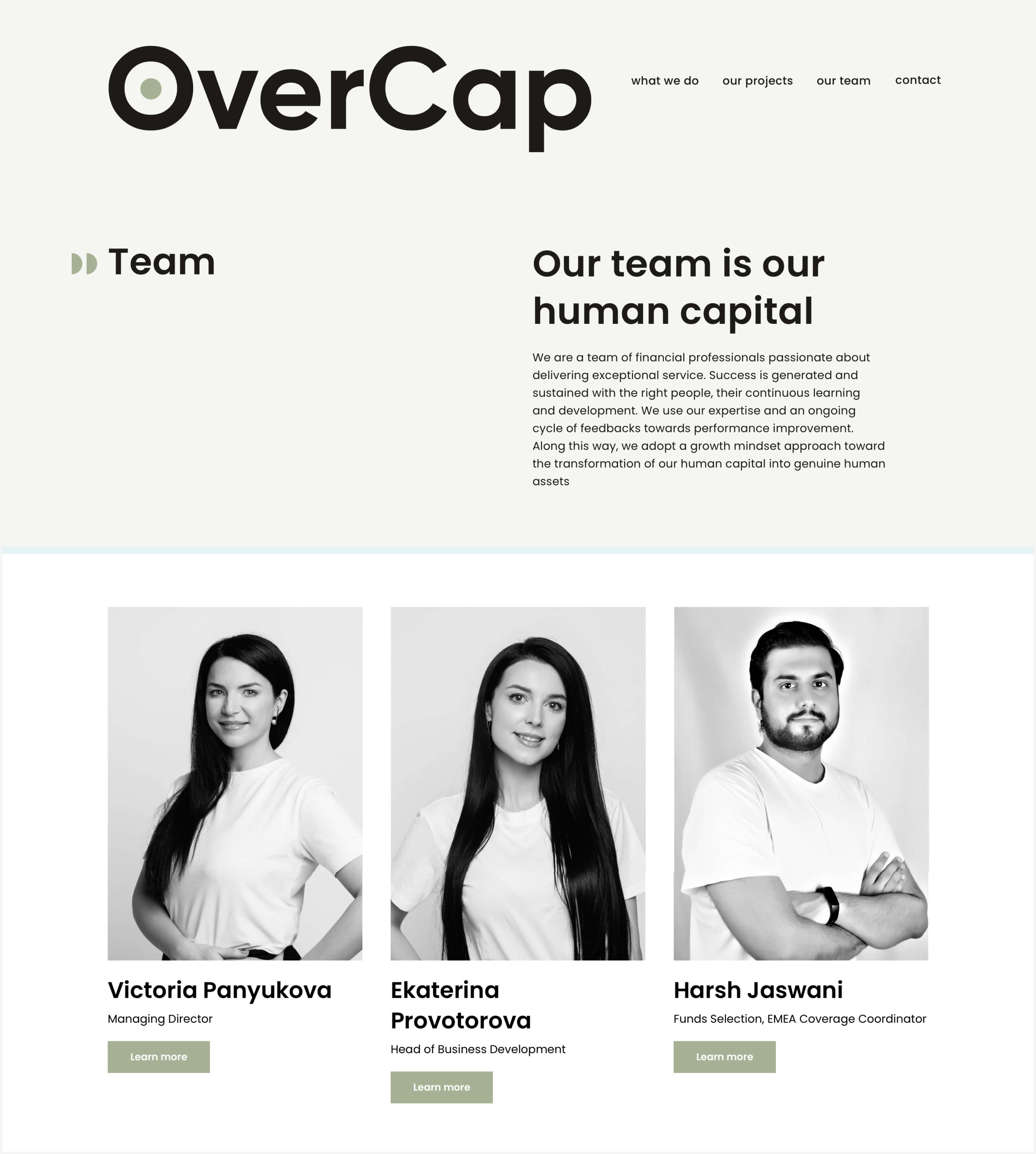Скриншот страницы our team сайта OverCap