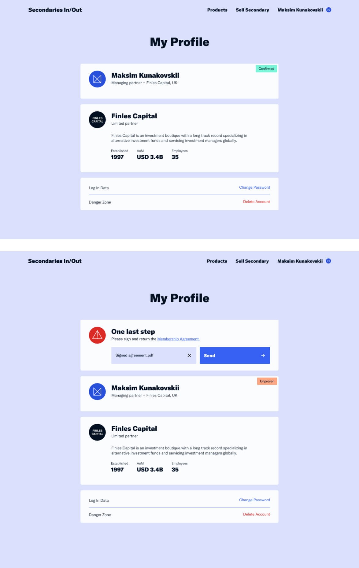 Скриншот страницы my profile сайта Secondaries