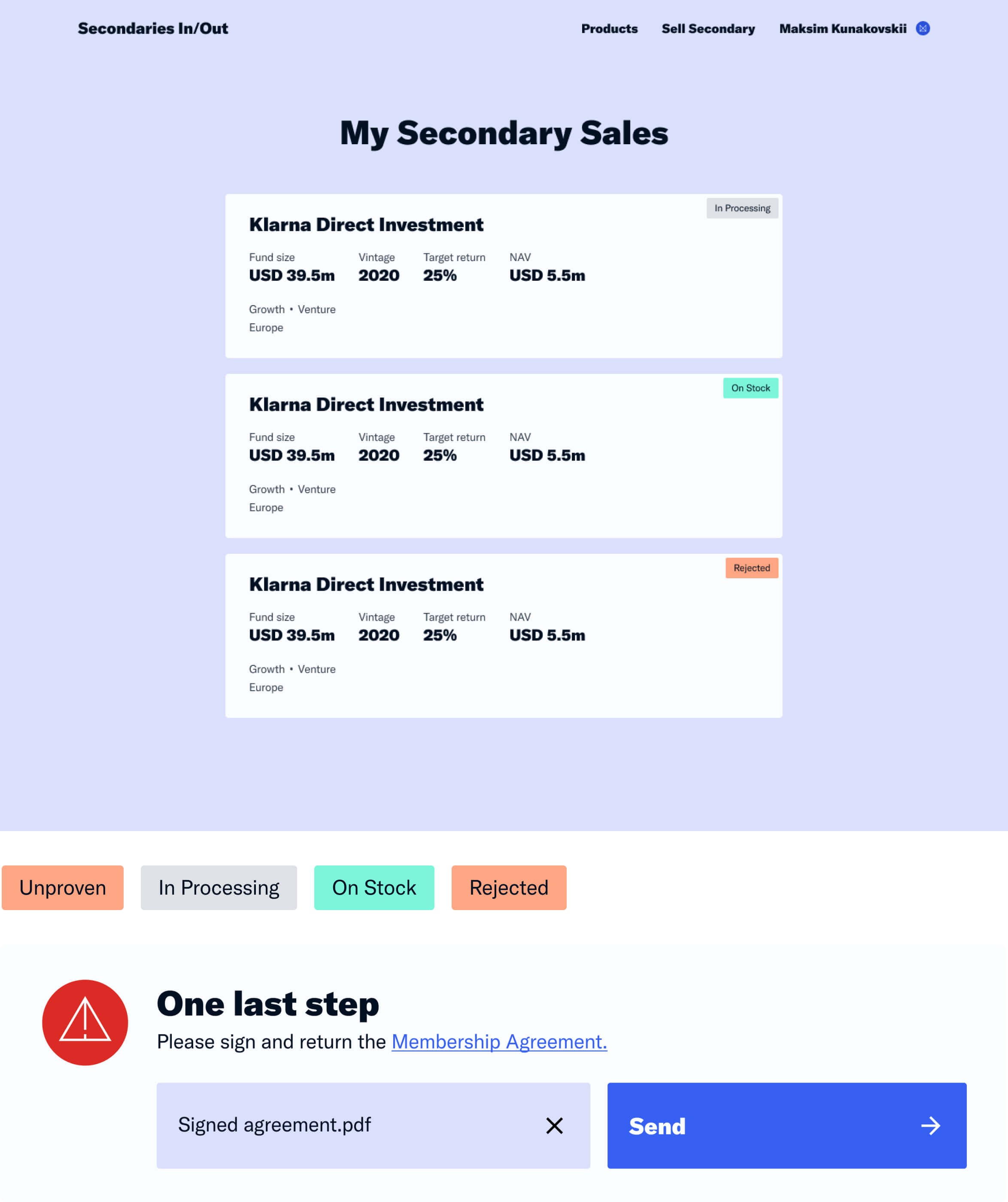Скриншот страницы my secondary sales сайта Secondaries